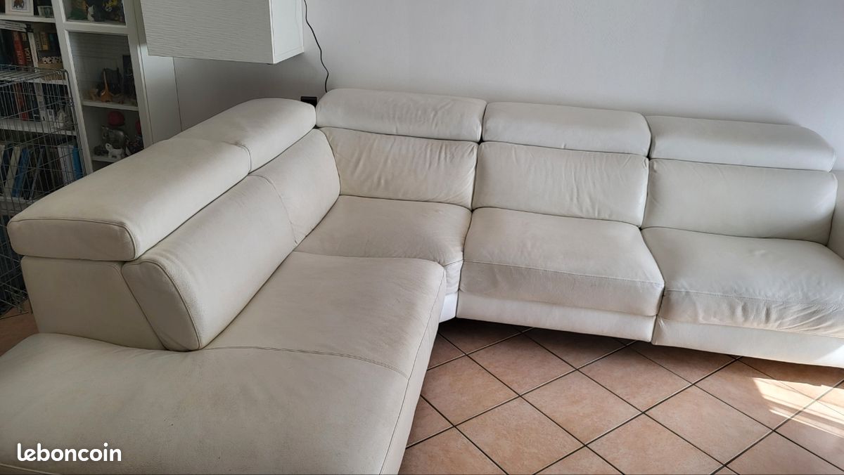 Canapé d'angle cuir blanc avec relax (image 6)