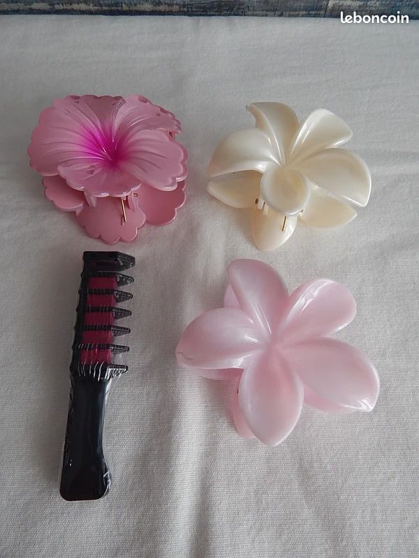 Très Grande Broche Pince Fleur En Métal, Jaune Crème Et Rose - 13 Cm, Excellent état, Fabriquée En France