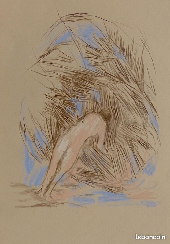 Vivement les vacances - dessin original crayon sur papier jardin été oeuvre d'art en direct de l'artiste Frédéric Belaubre (image 1)