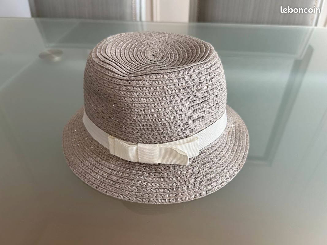 Chapeau paille argent pailleté pour petite fille (image 1)