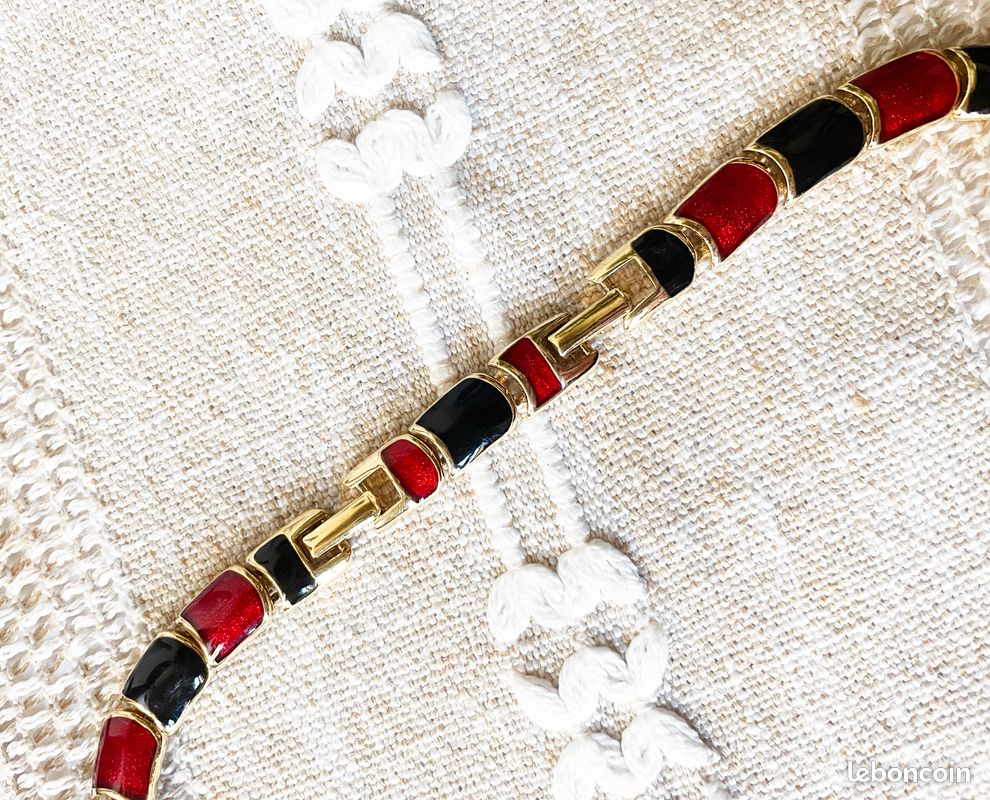 Collier Vintage En Résine/émaillé Double Face Couleur Or Avec Perles - Bon état - Pièce Unique 2474
