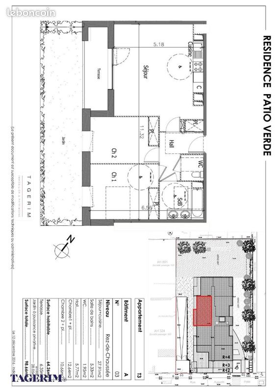 Appartement 3 pièces 64 m² · à Haubourdin · 64 m² · 880 €/mois