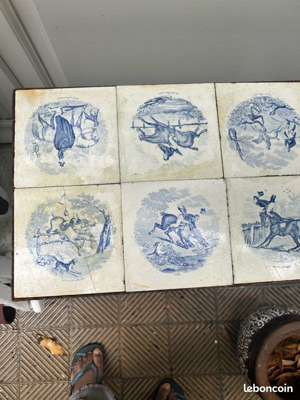 Petite table en fer forgé et ses carreaux de faïence d’époque (image 4)