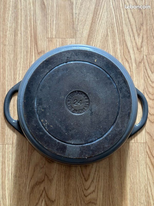 Cocotte en fonte émaillée Cousances (Le Creuset) vintage ronde 24 cm – Gris anthracite (image 3)