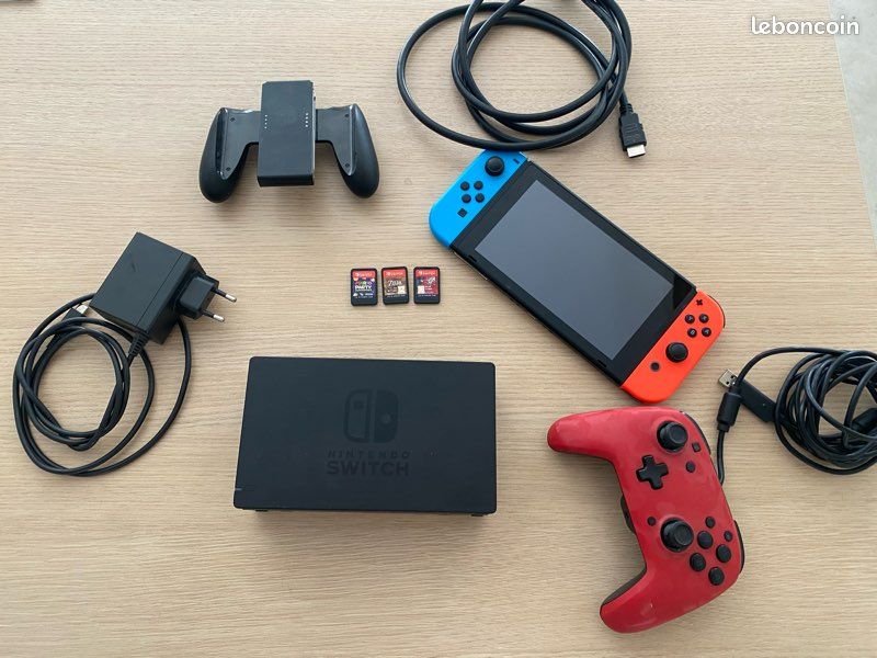 Pack Console Nintendo Switch Standard + 2 Jeux + Manette Pro Rouge - Très bon état (image 2)