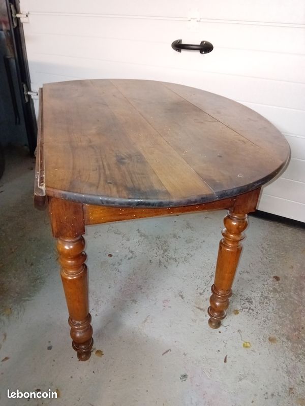 Table ronde ancienne côté rabattables 1 tiroir (image 1)