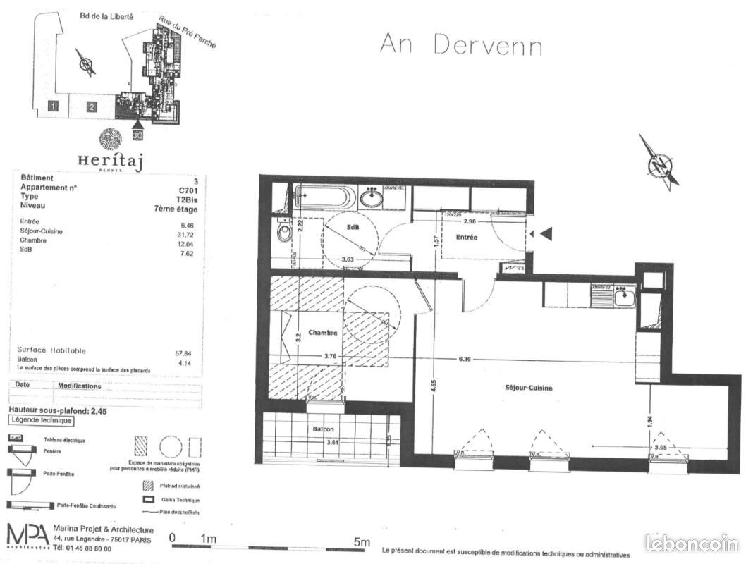 Appartement 3 pièces 57 m² · à Rennes · 57 m² · 745 €/mois