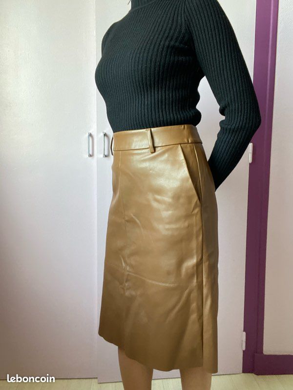 Jupe Simili Cuir Marron Jupe Cuir Long Jupe PlissÃ©e Simili Cuir
