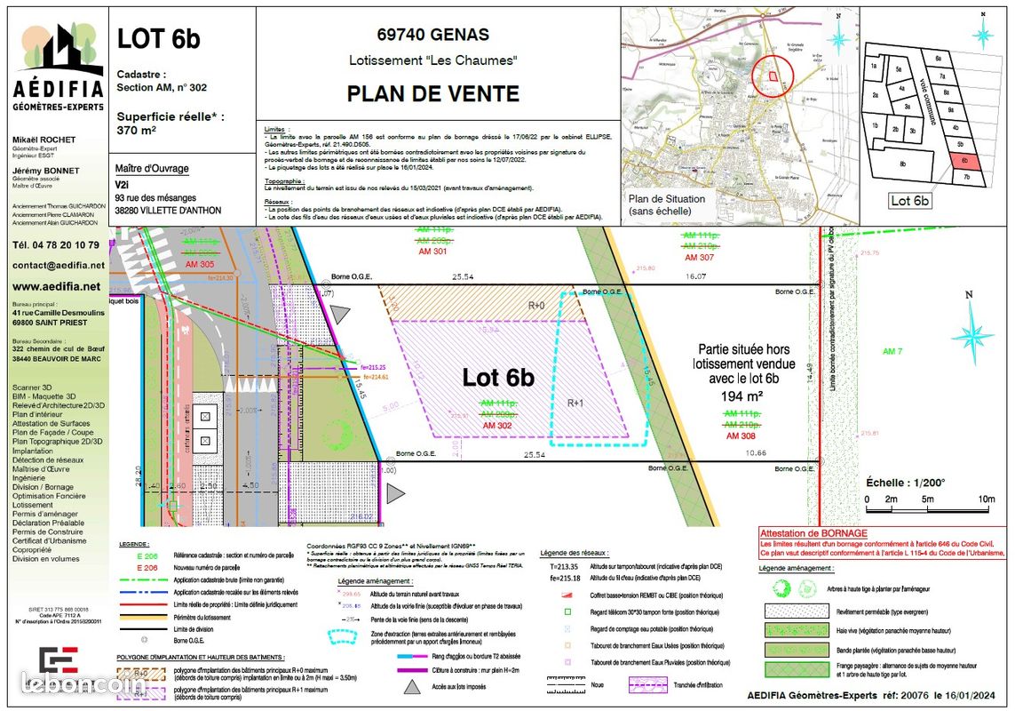 Terrain à bâtir de 564m² (dont 370m² constructibles) · à Genas · 250 000 €