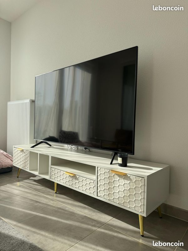 Meuble TV moderne 180 cm - Neuf dans carton - Blanc nid d’abeille (image 1)