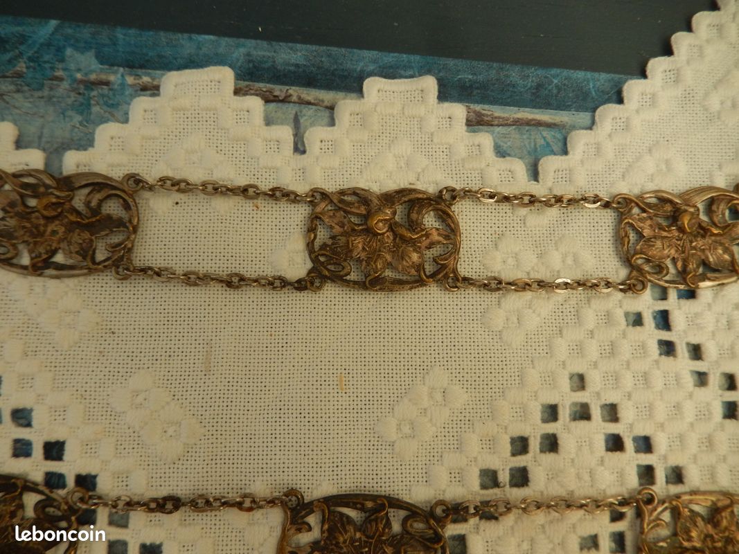 Ceinture Art Nouveau - métal argenté - plaques ajourées motif floral (image 6)