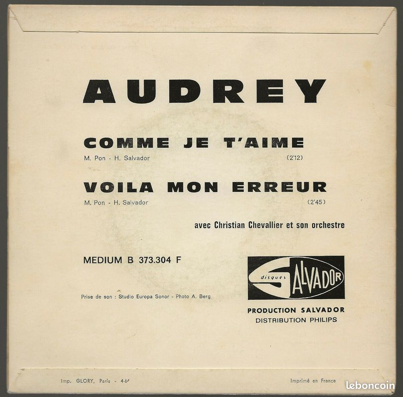 RARE SP AUDREY 45 tours (BIEM) (image 2)