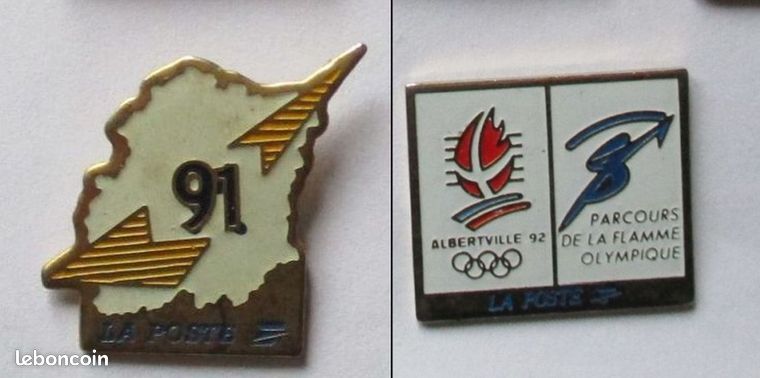 N°2 pin´s poste ptt postes flamme olympique albertville 92