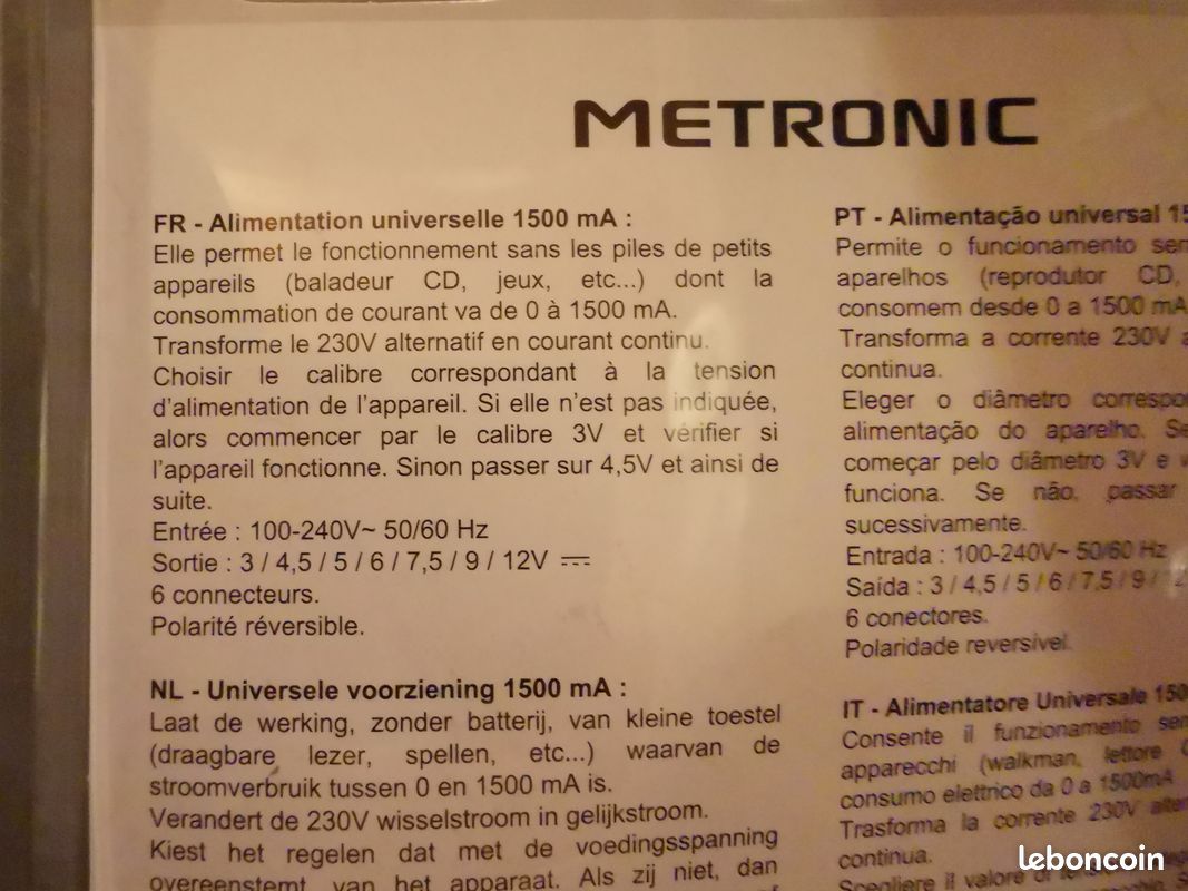 NEUF Cordon d'alimentation universel 3-12V 1500mA (image 5)