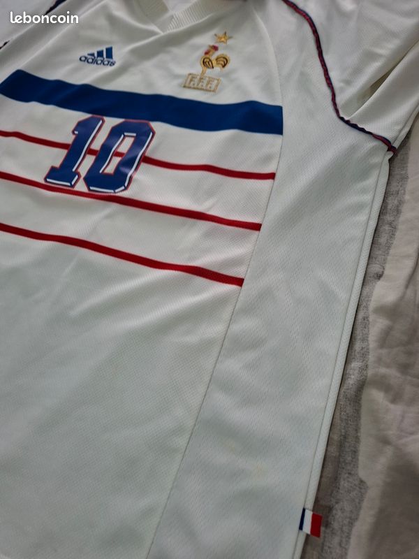 Maillot foot vintage Adidas équipe de France extérieur coupe du monde 98 floqué Zidane taille M (image 10)