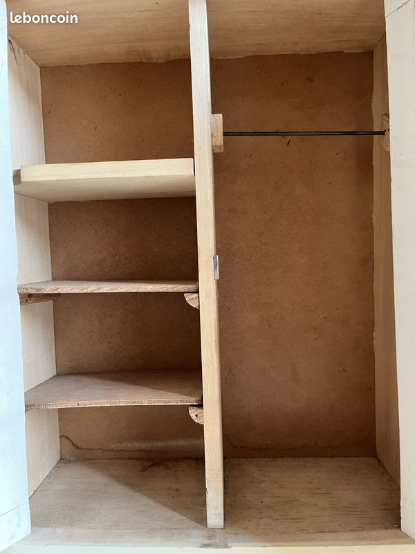 Armoire De Poupée Vintage Majolu - Bois Peint Et Décor Au Pochoir - Jouet Chambre D'enfant