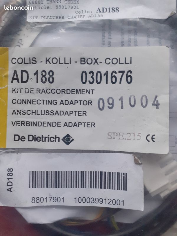 Kit raccordement thermostat sécurité plancher chauffant AD188 De Dietrich 88017901 (image 2)