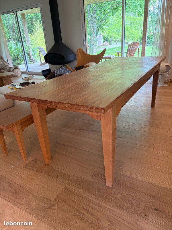 Table de menuisier en bois massif merisier 230 et son banc (image 10)