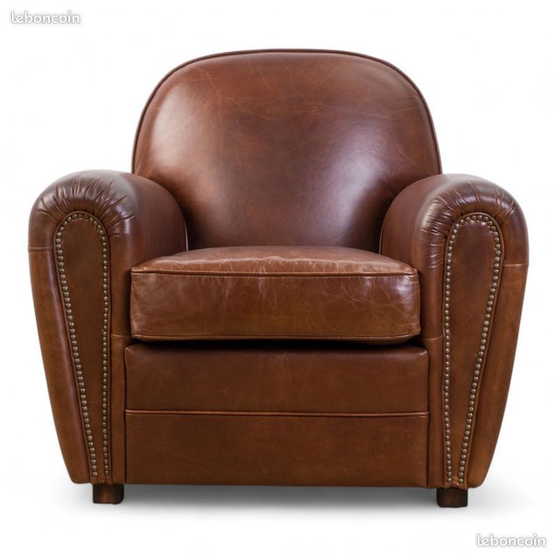Fauteuil Club cuir vintage marron "Charlot" Neuf (image 2)