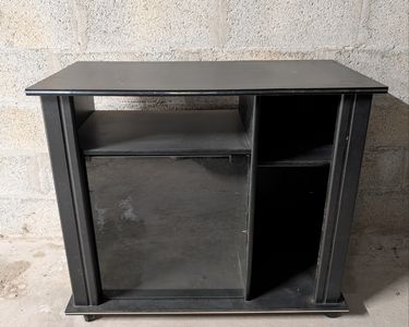 Meuble TV HIFI Sur Roulettes - 2 Portes Vitres Fumées, étagères - Longueur 107 Cm