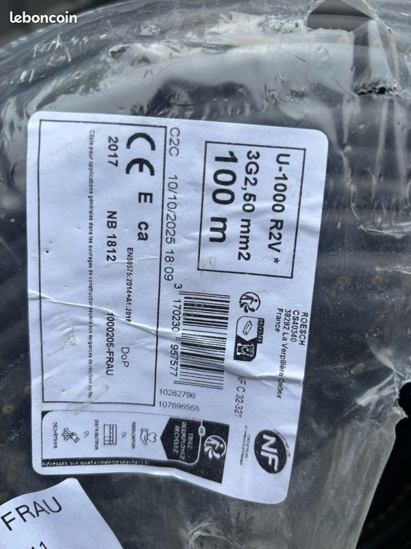 Couronne de câble électrique U1000 R2V 3G2,5 mm² noir - 100 m (image 3)
