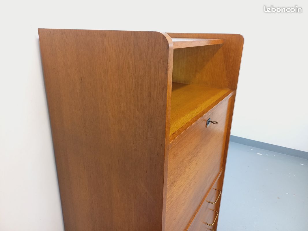 Meuble de rangement secrétaire vintage en bois de chêne des années 50 60 (image 3)