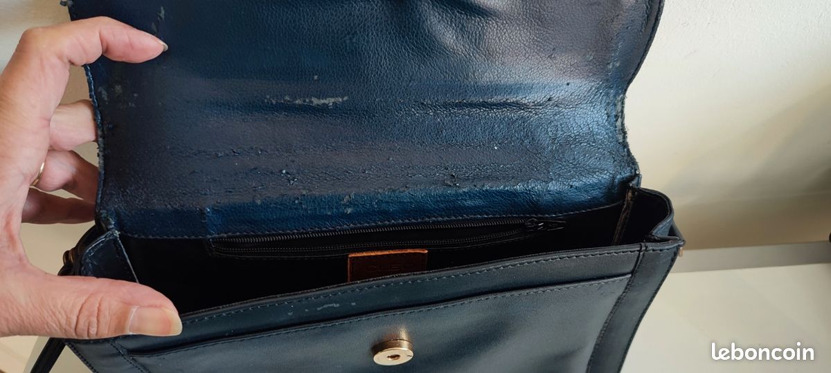 Sac à Main Vintage CLÉO En Cuir Vernis Marron - Porté Main Ou Épaule