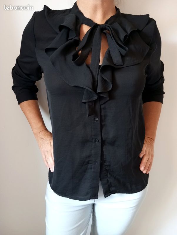 Col Lavallière Chemisier Avec Noeud Au Col Chemise Noire Chic à