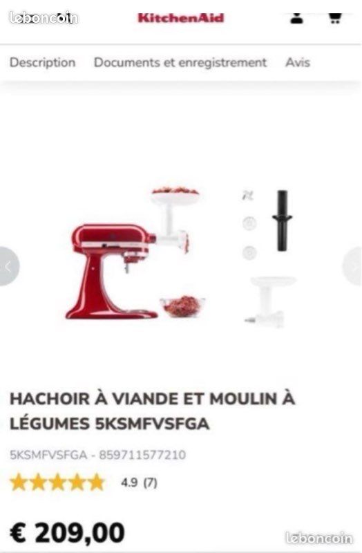 NEUF Kitchenaid Hachoir à viande et Passoire à fruits et à légumes 5KSMFVSFGA (image 9)