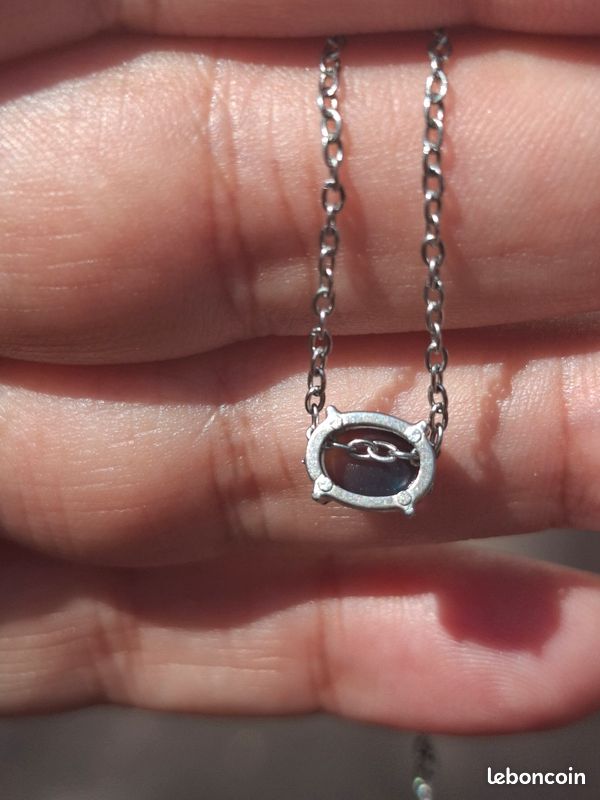 Collier acier inoxydable avec opale coulissante noire/verte de 8x5mm éthiopienne (image 15)