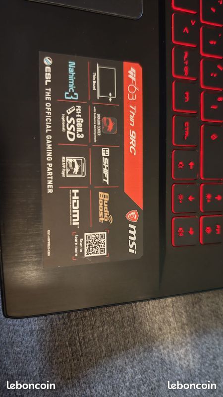 PC Portable Gaming 15" MSI GF63 Thin 10SCSR-1649FR (image 5)