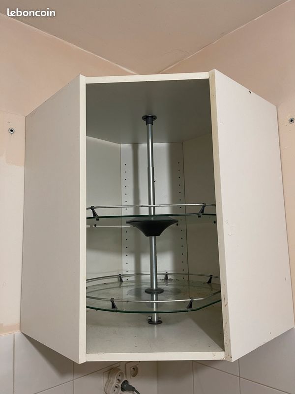 Meuble caisson angle Ikea avec plateaux tournant en verre (image 1)