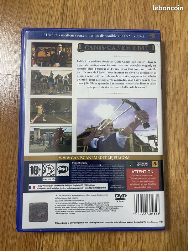 Jeu PS2 Canis Canem Edit (Bully) - Version PAL FR Complète Avec Notice - Bon état