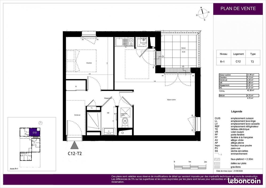 Appartement a louer saint-brieuc - 2 pièce(s) - 42 m2 - Surfyn