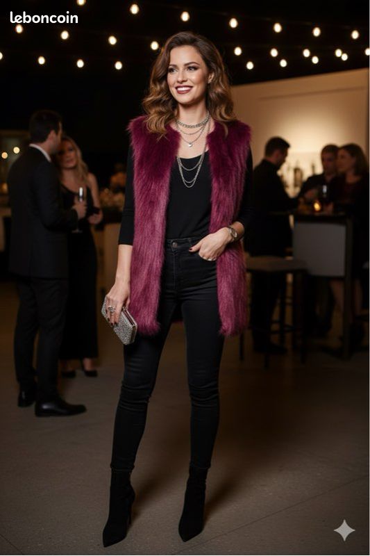 Gilet sans Manche Fausse Fourrure Bouclettes Craie / Améthiste – IDK-Lé