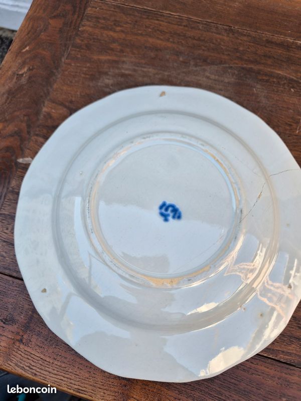 ANCIENNE ASSIETTE CREUSE FAÏENCE FRANÇAISE XVIIIe BLEU COBALT MARQUÉE 25 CM (image 6)
