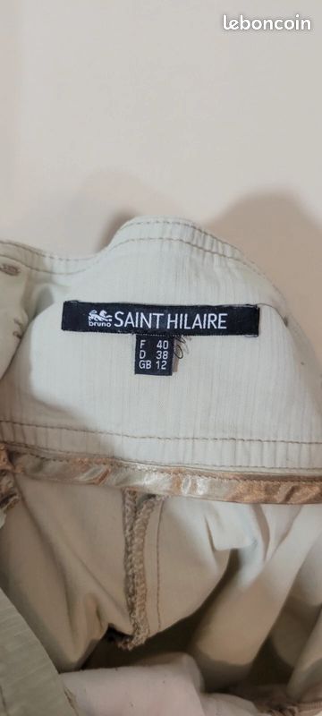 Jupe Crayon Beige Crème Bruno Saint Hilaire - Taille 40, Mix Coton/élasthanne, Occasion Très Bon état