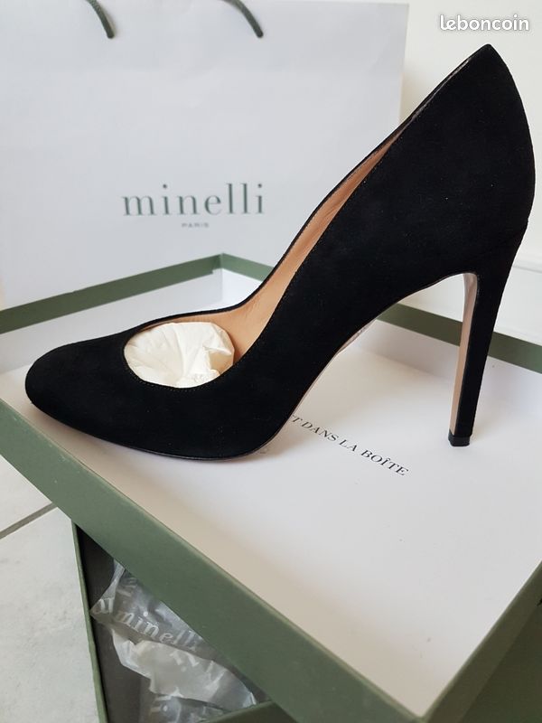 Escarpins Minelli Tout Cuir Noir - Talons Hauts Fins, Taille 40, Occasion Très Bon état