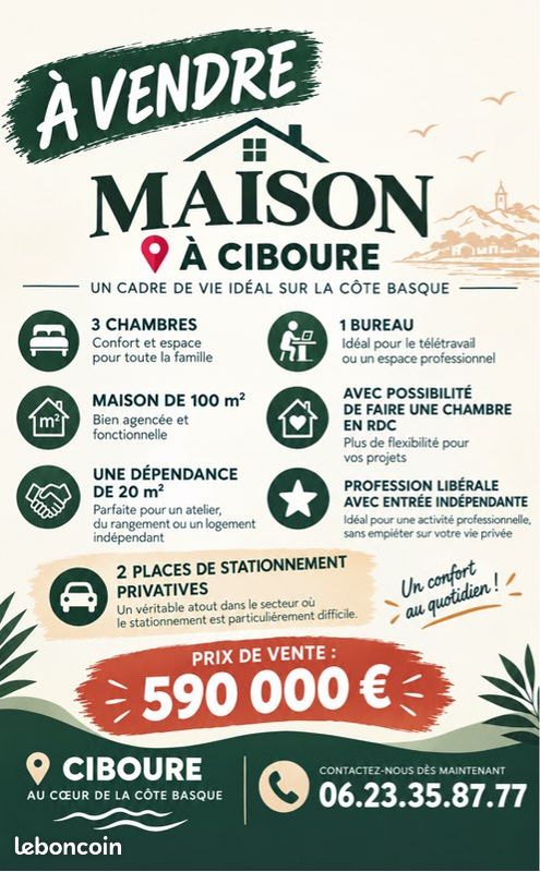 Maison 5 pièces 120 m² · à Ciboure · 120 m² · 590 000 €