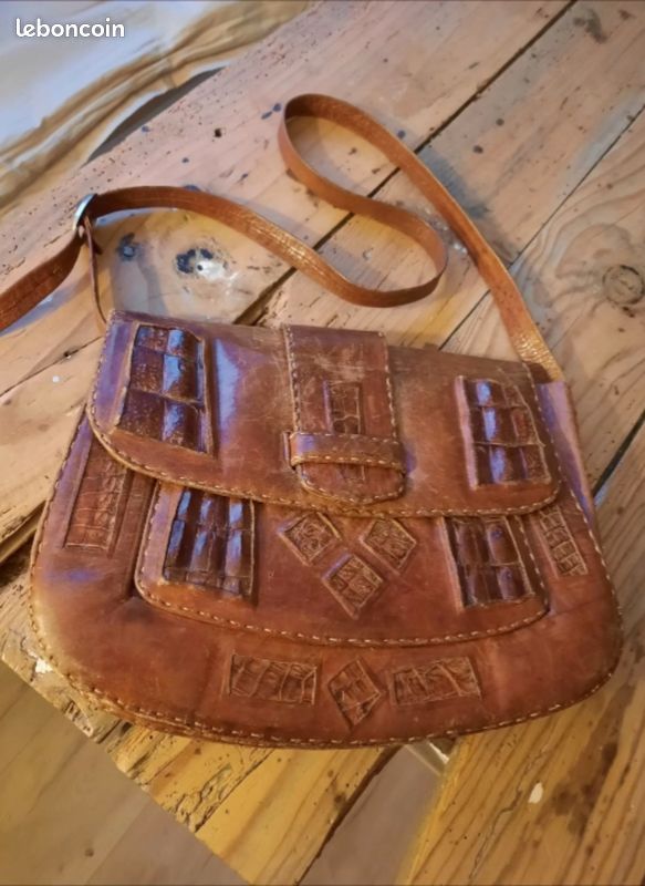 Sac à Main Vintage En Cuir Des Années 50/60 à Restaurer - Style Bandoulière Beige - Sans Marque