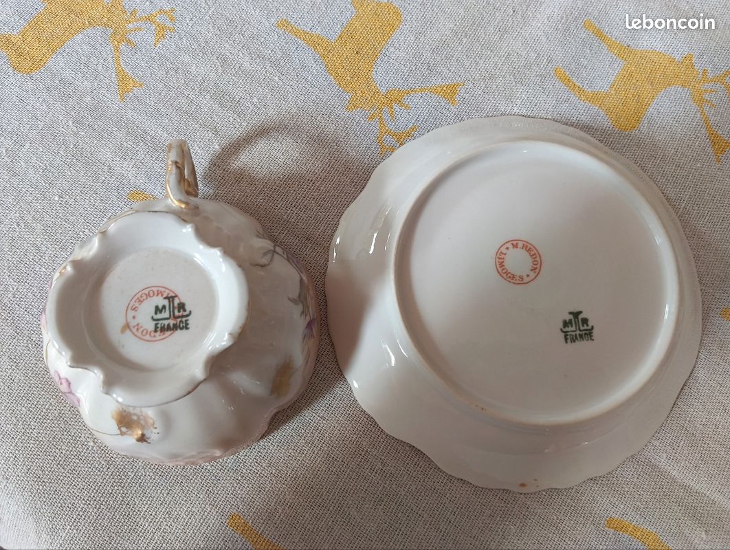 Service 6 tasses à thé Porcelaine de Limoges - Martial Redon Art Nouveau (image 6)