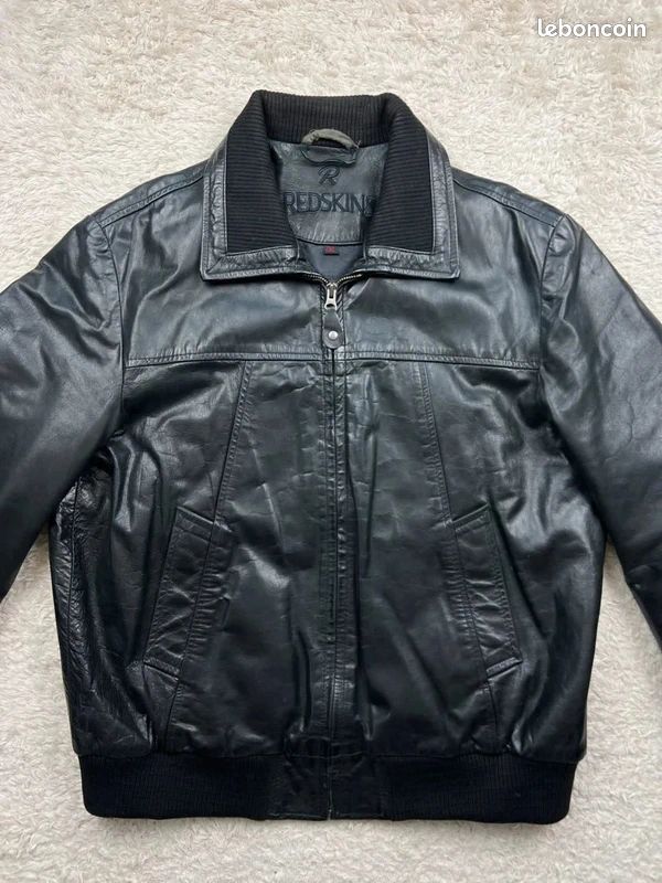 Veste Blouson cuir Redskins vintage US 90's - cuir buffle noir - XL homme (image 2)