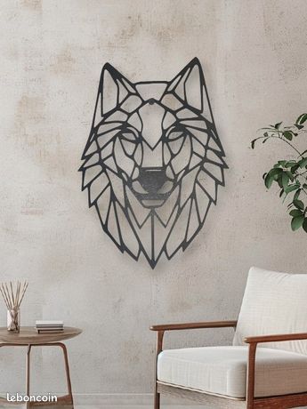 Décoration Murale Loup Géométrique Pet-Jos - Contreplaqué 4mm - 50cm - Style Minimaliste