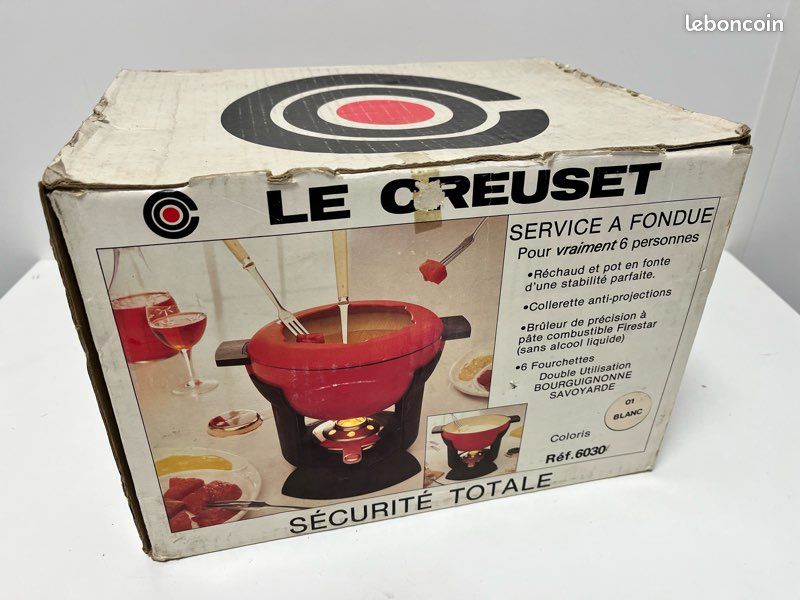 Vintage Cast Iron Enamelled Fondue Set With 6 Forks Le Creuset Made in France
