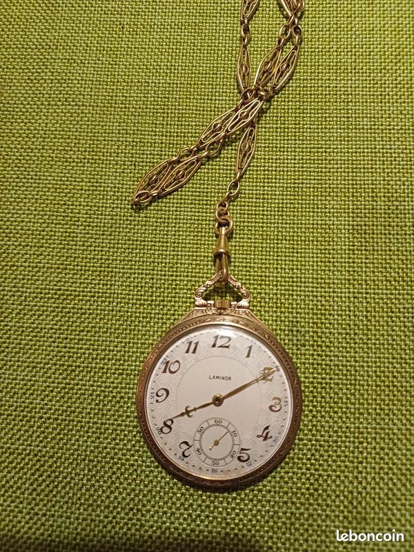 Chaîne De Montre Gousset Vintage Couleur Dorée Type Vermeil - Ancienne, Marque LAMINOR, Bon état