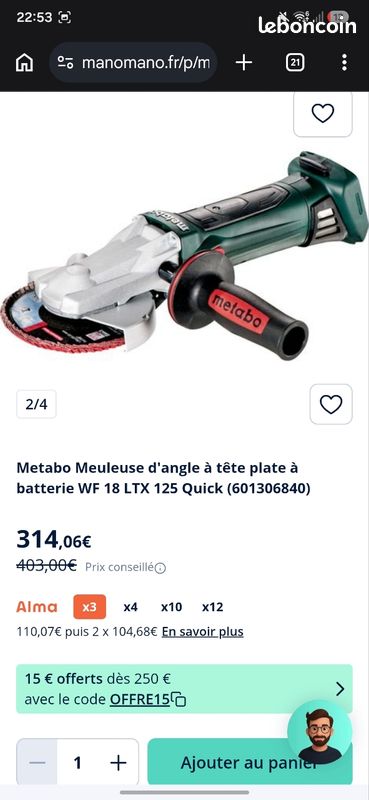 Disqueuse meuleuse metabo 18v à tete plate (image 3)