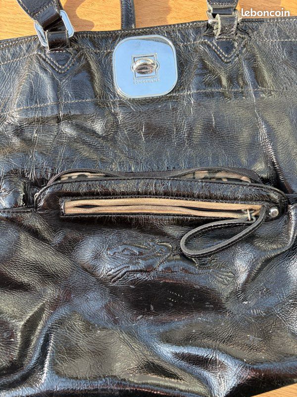 Sac Longchamp cuir noir verni (image 4)