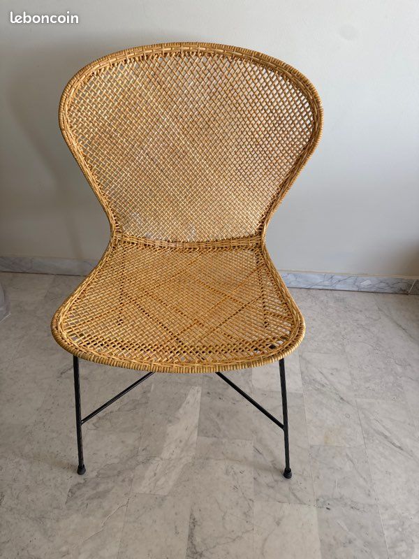 Lot De 2 Chaises Vintage En Osier Marron – Bon état – Style Rétro Pour Salle à Manger