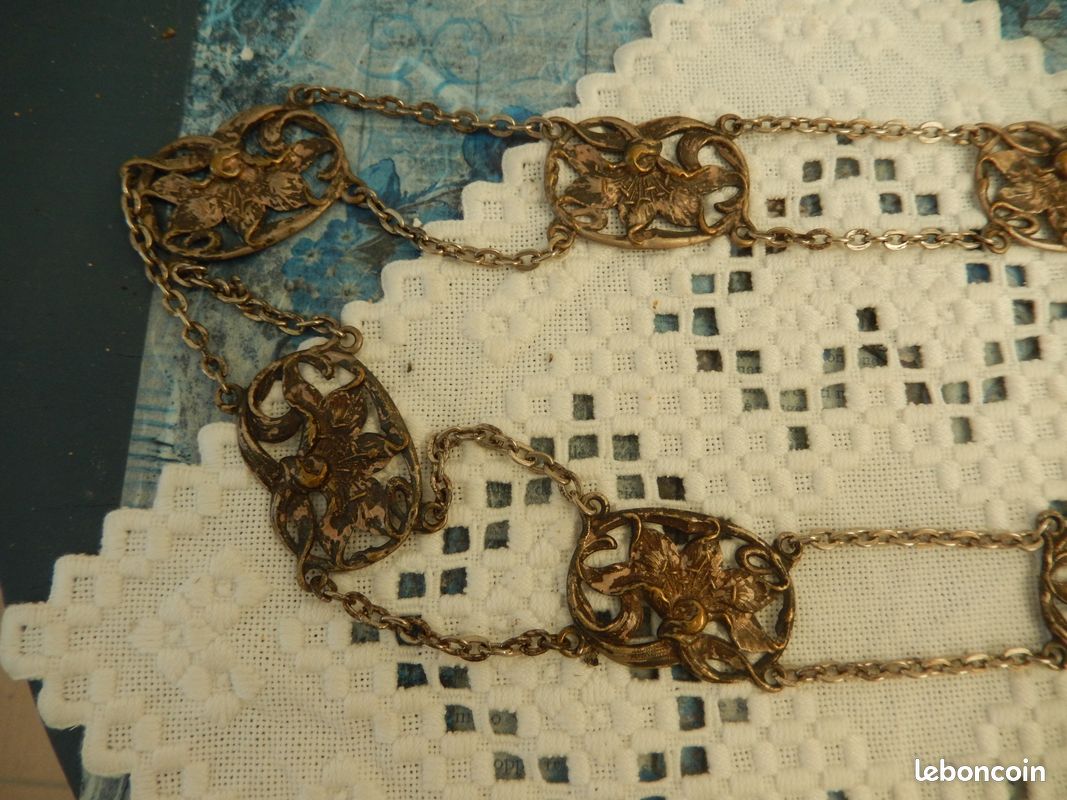 Ceinture Art Nouveau - métal argenté - plaques ajourées motif floral (image 4)