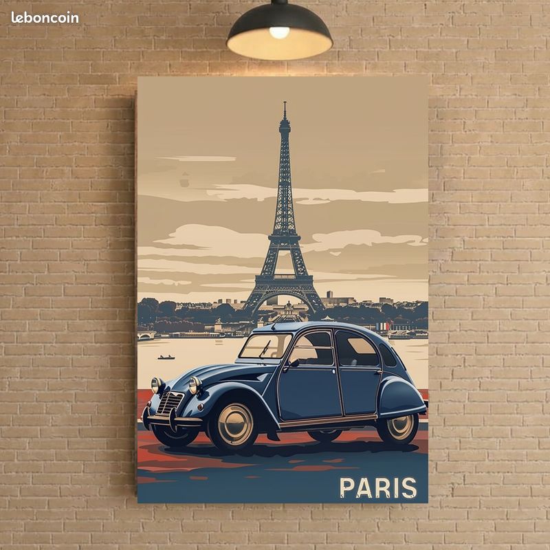 Plaque Métal Décorative A4 2CV Paris Vintage - Tour Eiffel - Décoration Murale Automobile Française (image 2)